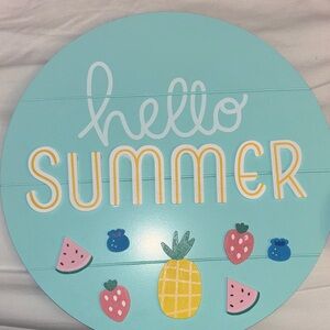 Hello Summer Wall Decor Sign - Blue and Yellow with fruit pieces (7)